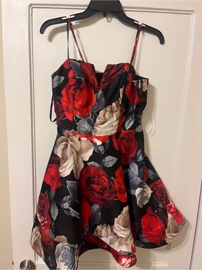 Trixxi Black Red & Cream Floral Spaghetti Strap Party Dress